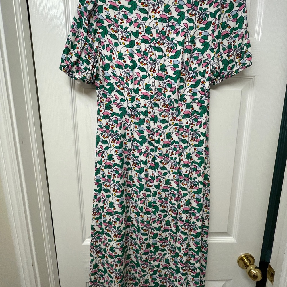 Boden Green and Pink Floral Midi Dress